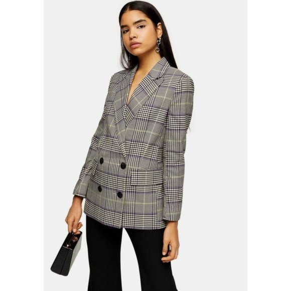 Topshop Jackets & Blazers - TOPSHOP Purple Check Double Breasted Blazer